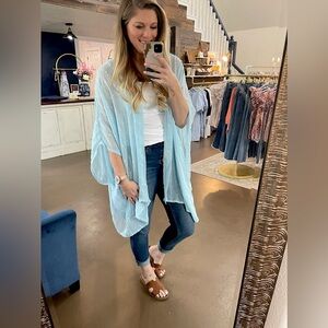 Kori Light Blue Chiffon Tencel Kimono – Size XL | NWT